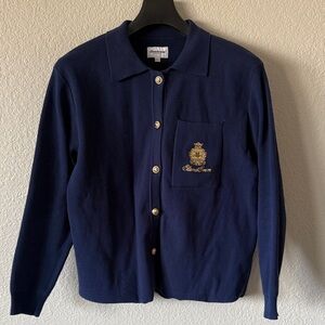 Ellandemm Navy Embroidered Crest Button-Up Cardi
